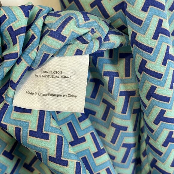 Tory Burch Blue Geometric Print Belted Button Down Silk Dress Women’s Size 2 - Picture 9 of 9